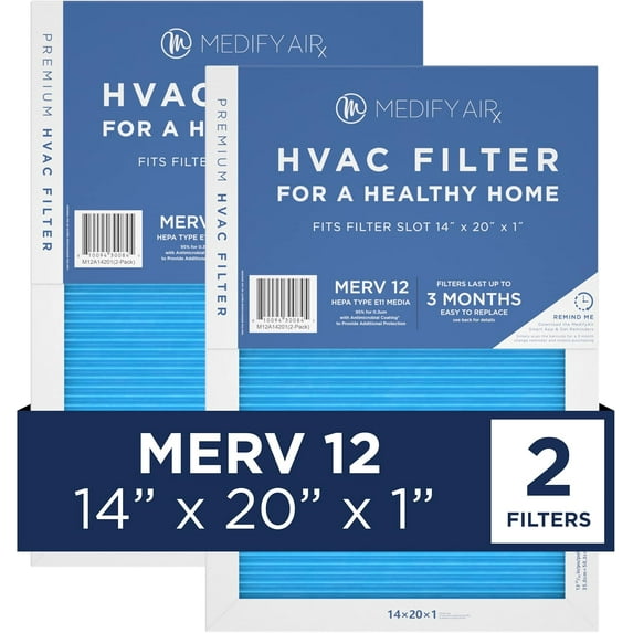 Medify Air 14x20x1 Air Filter, MERV 12 Pleated with HEPA, HVAC Furnace Filter, 2-Pack