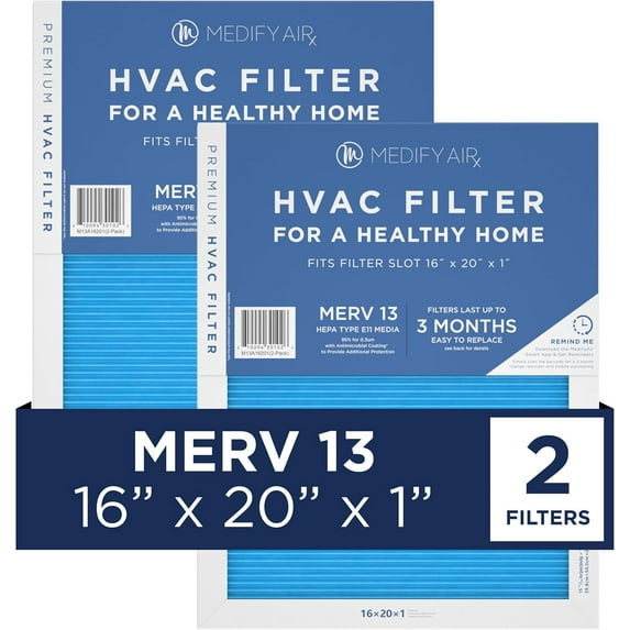 Medify Air 16x20x1 Air Filter, MERV 13 Pleated with HEPA, HVAC Furnace Filter, 2-Pack