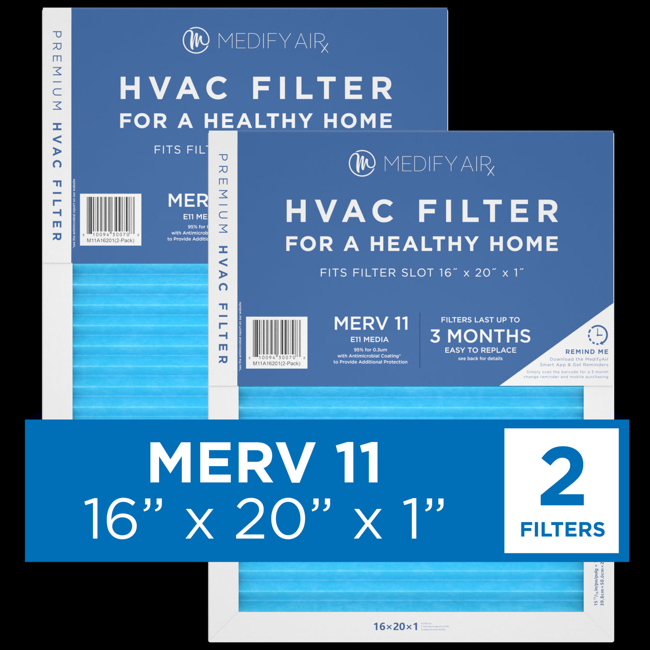 Medify Air 16x20x1 Air Filter, MERV 11 Pleated with HEPA, HVAC Furnace