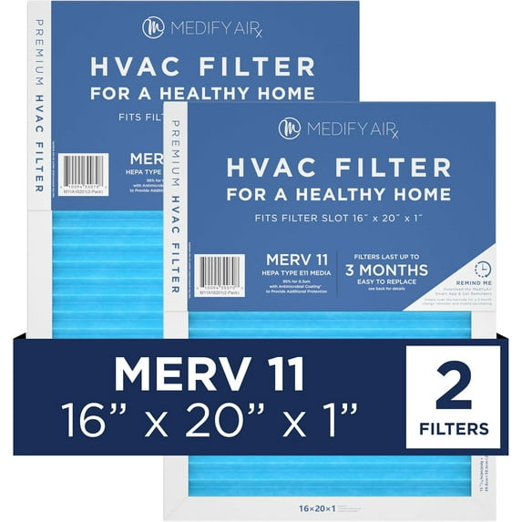 Medify Air 16x20x1 Air Filter, MERV 11 Pleated with HEPA, HVAC Furnace Filter, 2-Pack