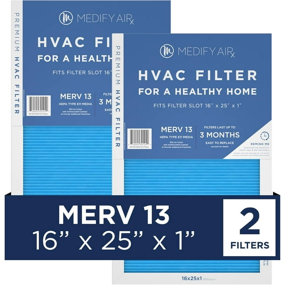 Medify Air 16x25x1 Air Filter, MERV 13 Pleated with HEPA, HVAC Furnace Filter, 2-Pack