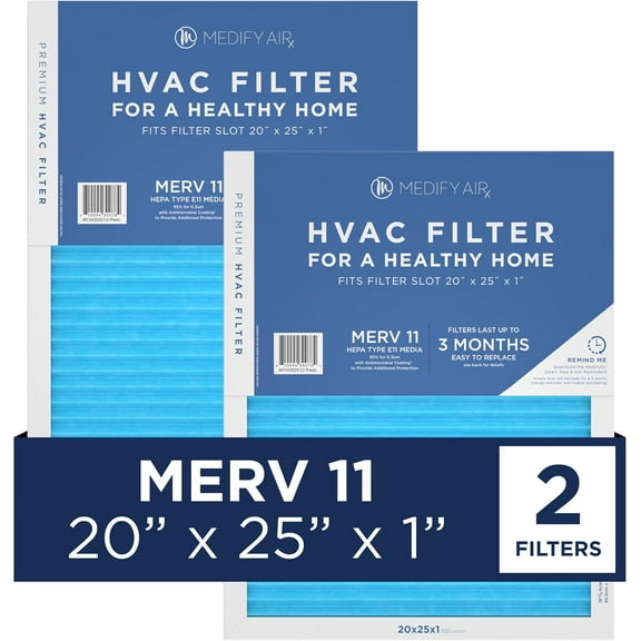 Medify Air 20x25x1 Air Filter, MERV 11 Pleated with HEPA, HVAC Furnace Filter, 2-Pack
