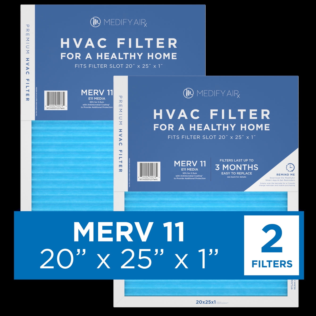 Medify Air 20x25x1 Air Filter, MERV 11 Pleated with HEPA, HVAC Furnace
