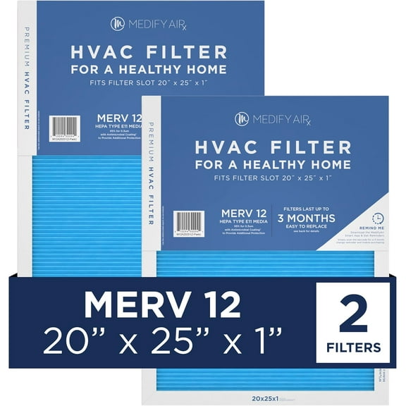 Medify Air 20x25x1 Air Filter, MERV 12 Pleated with HEPA, HVAC Furnace Filter, 2-Pack