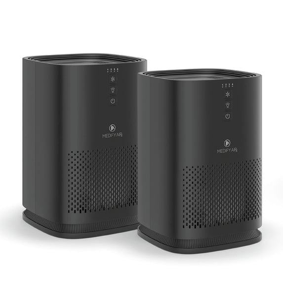 Medify Air Black MA-14 Air Purifier with HEPA Filters I Smoke Dust Odors Pet Dander I 3 in 1 with Pre-filter HEPA & Activated Carbon I Removal of 0.1 to 0.3 microns I 428 Sq ft Coverage I 2-Pack