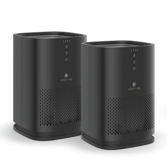 Medify Air Black MA-14 Air Purifier with HEPA Filters I Smoke Dust Odors Pet Dander I 3 in 1 with Pre-filter HEPA H13 & Activated Carbon I Removal of 0.1 to 0.3 microns I 428 Sq ft Coverage I 2-Pack
