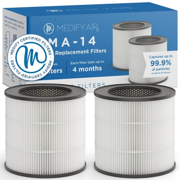 Medify MA-14 Genuine Replacement Filter for MA-14 Purifiers | Smoke, Dust, Odors, Pet Dander | 3 in 1 with Pre-filter, HEPA H13 and Activated Carbon | Removal of 0.1 to 0.3 Microns | 2-Pack