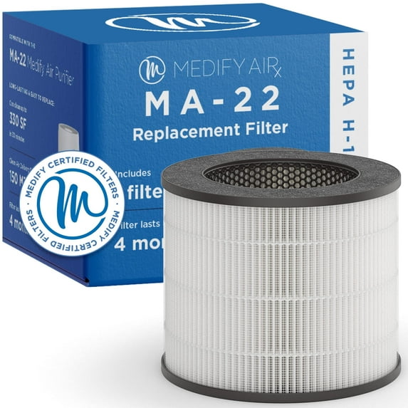 Medify MA-22 Genuine Replacement Filter for MA-22 Purifiers | Smoke, Dust, Odors, Pet Dander | 3 in 1 with Pre-filter, HEPA H13 and Activated Carbon | Removal of 0.1 to 0.3 Microns | 1-Pack