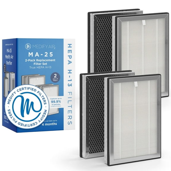 Medify MA-25 Genuine Replacement Filter for MA-25 Purifiers | Smoke, Dust, Odors, Pet Dander | 3 in 1 with Pre-filter, HEPA H13 and Activated Carbon | Removal of 0.1 to 0.3 Microns | 2-Pack