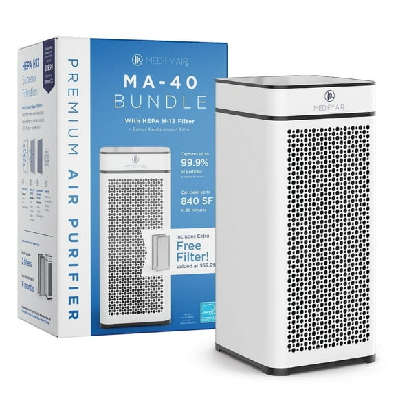 Medify Air White MA-40 Air Purifier w/ HEPA Filters I Smoke Dust Odors Pet Dander 3 in 1 w/ Pre-filter HEPA H13 & Activated Carbon I Removal of 0.1 to 0.3 microns I 1,793 Sq ft Coverage I Value Pack