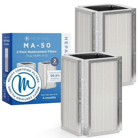 Medify Air MA-50 Replacement Filter, 3-in-1 HEPA H13 with Pre-Filter and Activated Carbon, 2-Pack