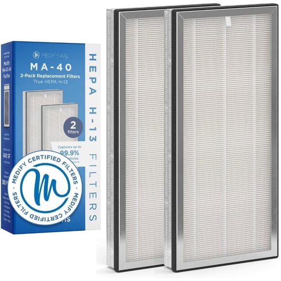 Medify MA-40 Genuine Replacement Filter for Allergens, Smoke, Wildfires, Dust, Odors, Pollen, Pet Dander | 3 in 1 with Pre-filter, True HEPA H13 and Activated Carbon for 99.9% Removal | 2-Pack