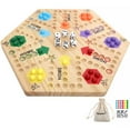 thumbnail image 1 of Medikaison Original Marble Game Wahoo Board Game Double Sided Painted Wooden Fast Track Board Game for 6 and 4 Players 6 Colors 24 Marbles 6 Dice for Family Friends C49, 1 of 3