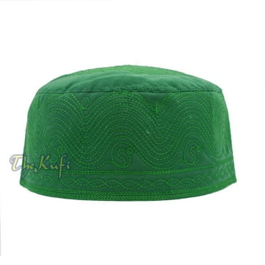 Medina Green Embroidered Cotton Kufi Muslim Kufi Takke Peci Kofia Hat