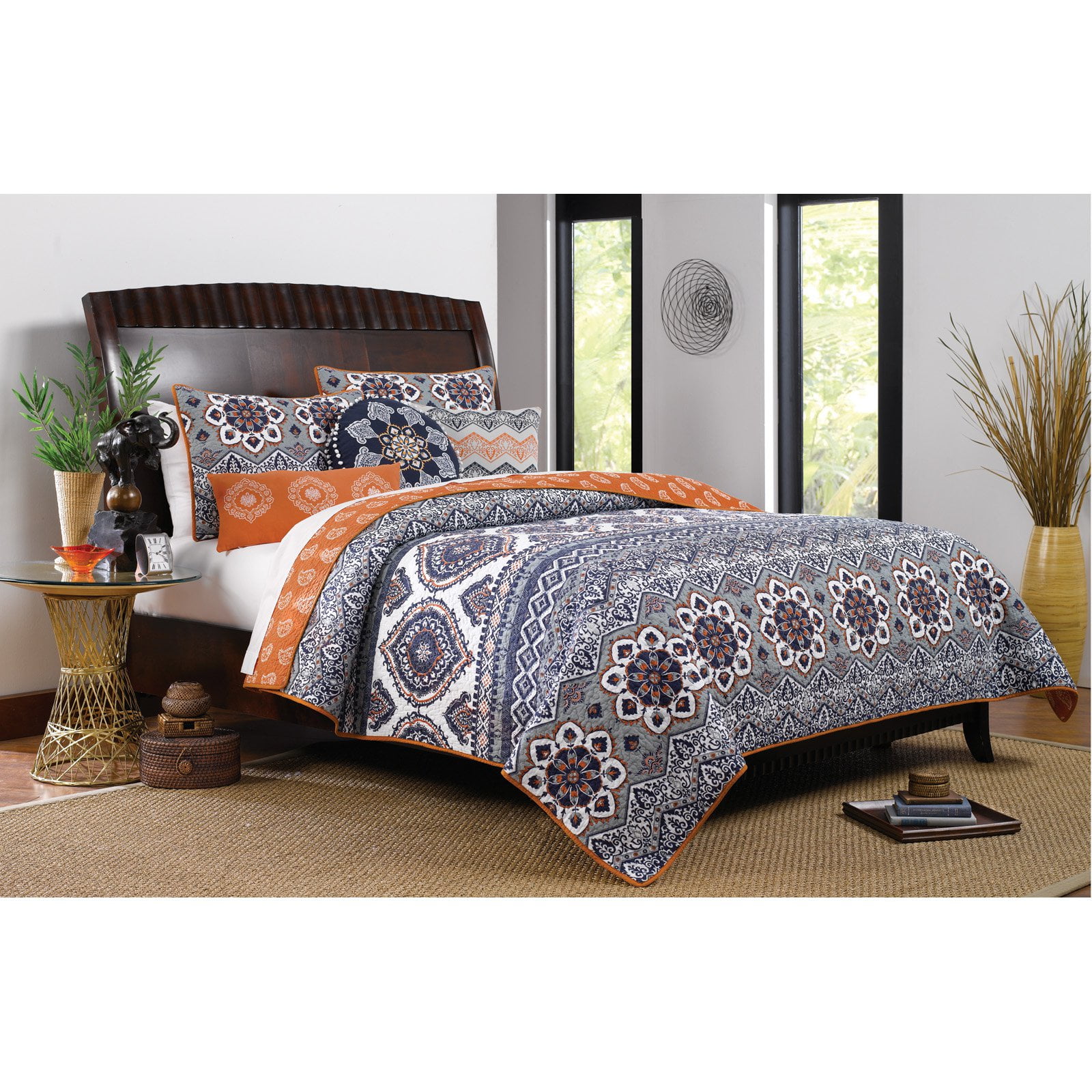 Medina Full Reversible Cotton Quilt Set in White and Saffron