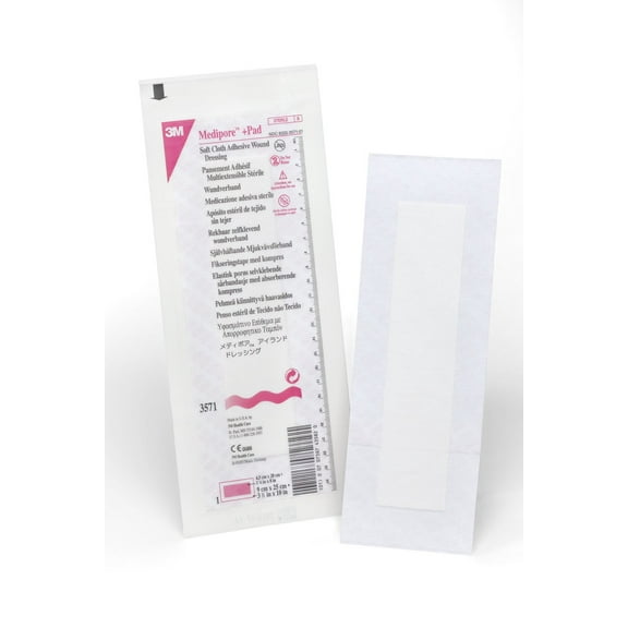 Medipore Adhesive Dressing 3-1/2 X 10 Inch Soft Cloth Rectangle White Sterile, 3571 - EACH