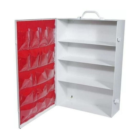 Medique Empty Four Shelf Cabinet with Door Pouch First Aid Metal Cabinet, Wall Mount, White, 21" x 15" x 5" 2 Kits - MS-FAK-10324