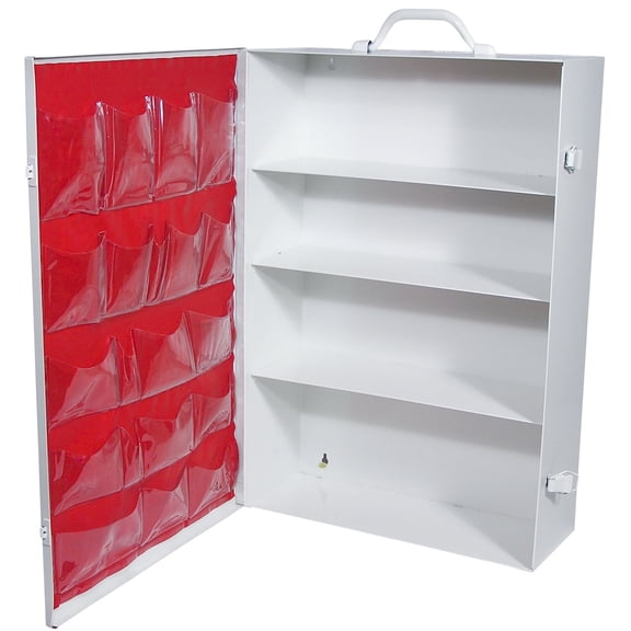 Medique Industrial First Aid Kit Cabinet Four Shelf with Door Pouch 1 Qty