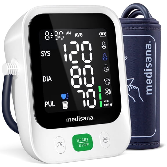 Medisana Blood Pressure Monitor with 2x199 Sets Memory, Automatic Upper Arm Blood Pressure Machine for Home Use, 4.5" Color LED Backlit Display, Adjustable Large Cuff
