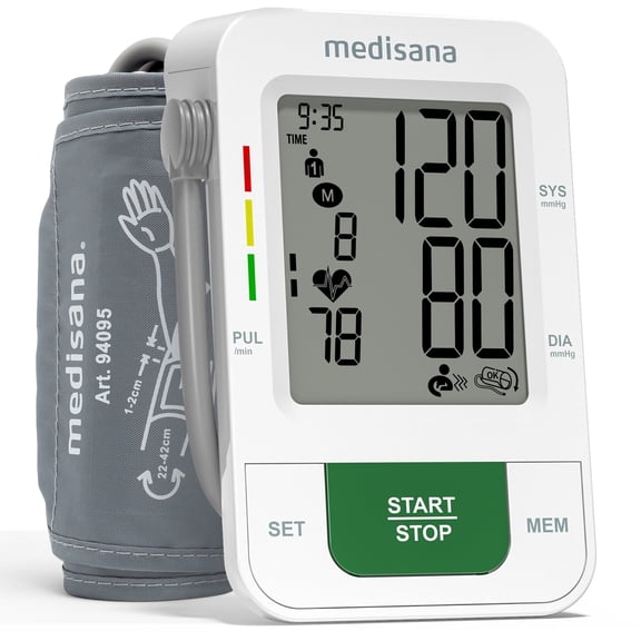 Medisana Blood Pressure Monitor with 2x199 Sets Memory, Automatic Upper Arm Blood Pressure Monitors for Home Use, LCD Digital Display, Adjustable Large Cuff