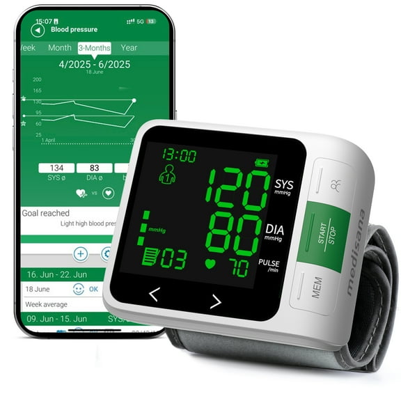 Medisana Connect Wrist Blood Pressure Monitor with 2.5-inch large VA display and smart reminder