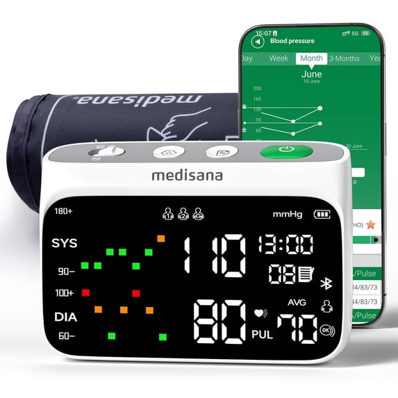 Medisana Cordless Arm Blood Pressure Monitor, Bluetooth Smart Blood ...