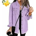 thumbnail image 1 of Meditatem Denim Jacket, Women's Casual Denim Button Down Distressed Jacket, Oversized Button Up Frayed Hem Shacket Boyfriend, 1 of 6