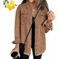 thumbnail image 1 of Meditatem Denim Jacket, Women's Casual Denim Button Down Distressed Jacket, Oversized Button Up Frayed Hem Shacket Boyfriend, 1 of 6