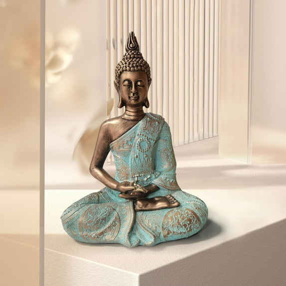 Meditating Buddha Statue Ornament Sculpture Vintage Style Fengshui Thailand Buddha Figurine for Car Interior Desk Decor Artwork