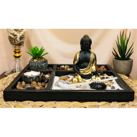 Meditating Buddha Zen Garden Kit With Lotus Candle Holders Sand Rake Succulents