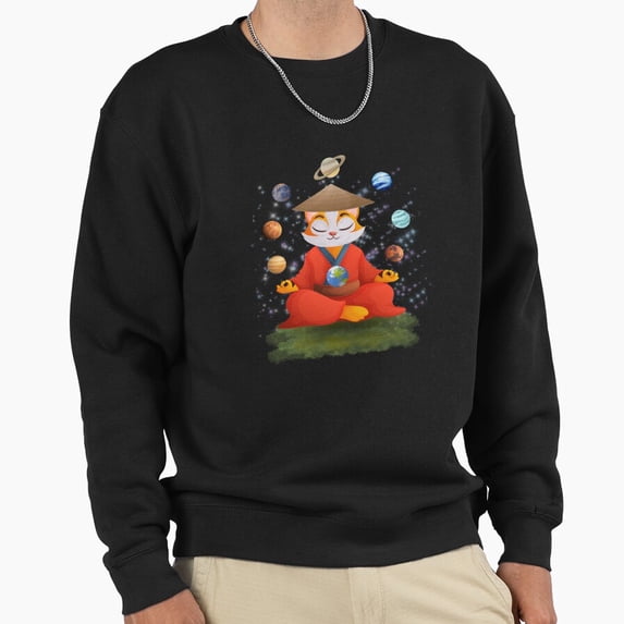 Meditating Cat In Space Cosmic Galaxy Retro Aesthetic Graphic Vintage Unisex Sweatshirt G2058, Up to Size 5XL