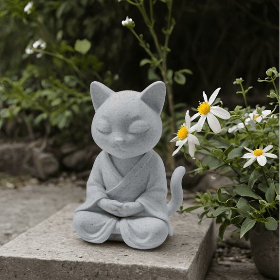 Meditating Cat Plastic Figurine - Zen - Inspired Home and Garden Decor