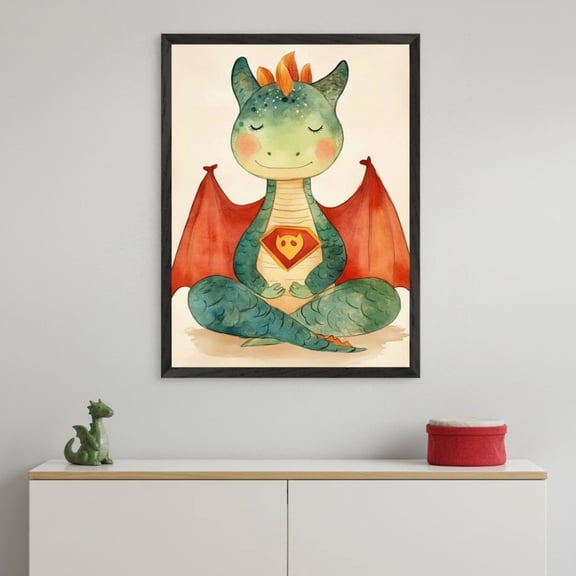 Meditating Dragon Nursery Art Wall Whimsical Mythical Animal Print Zen Creature Unframed Paper Print