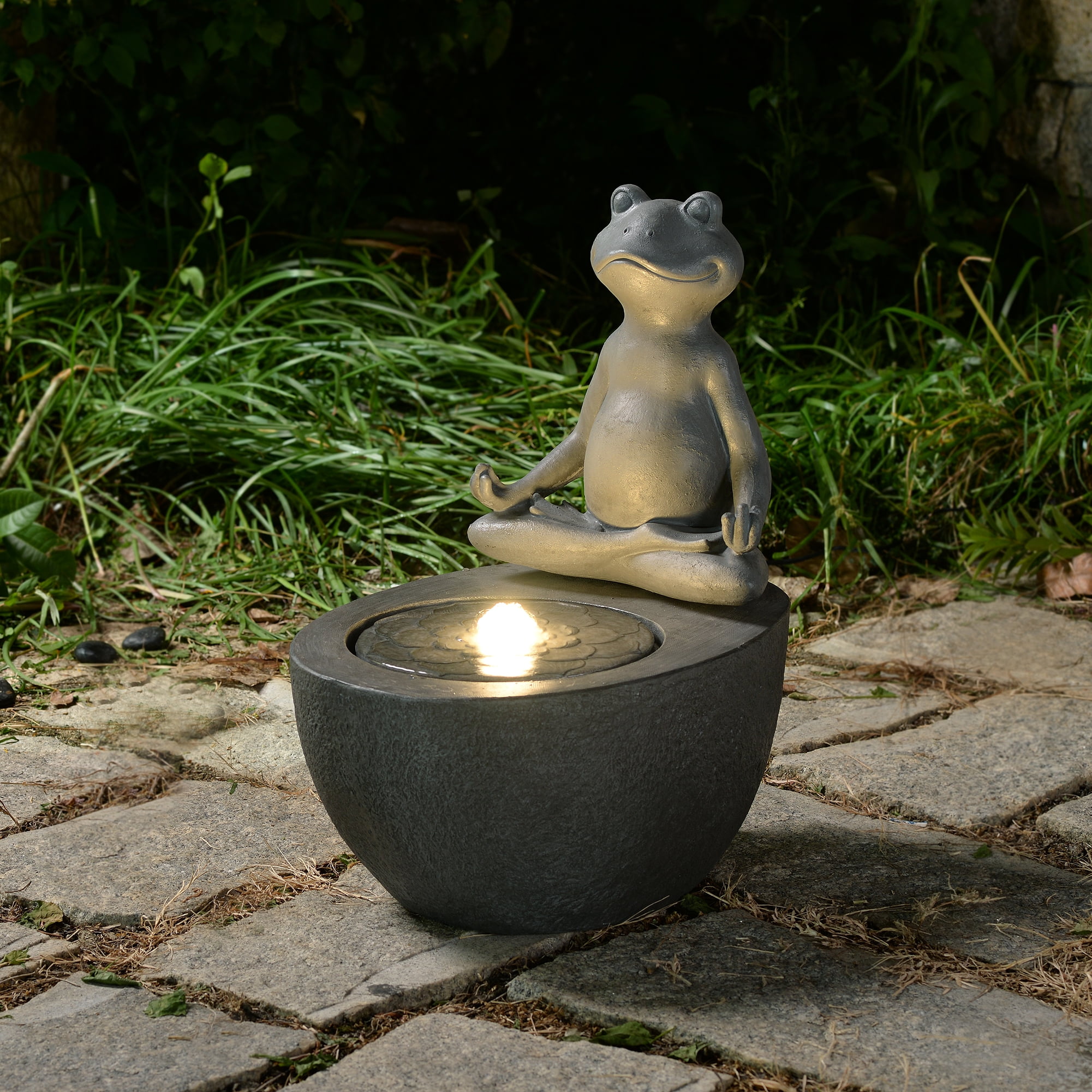 Hi-Line Gift Ltd. Meditating Frog Polyresin Fountain with LED Lights