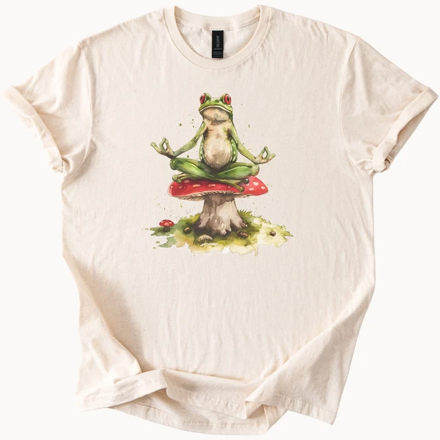 Meditating Frog on Mushroom Funny Yoga Nature Animal Graphic T Shirt ...