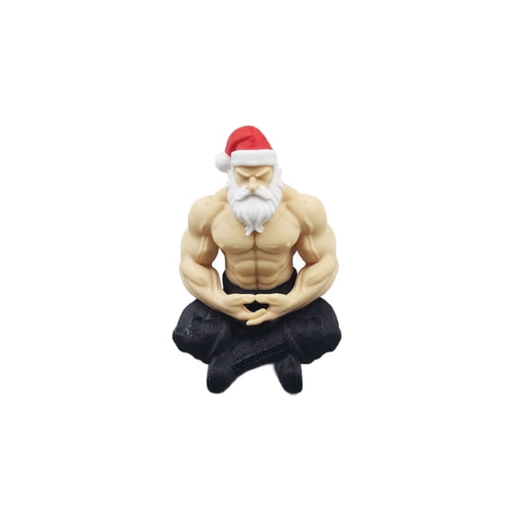 Meditating Santa Claus Figurine with Muscular Yoga Pose, 1 Piece, Multicolor Resin, for Office Desk, Christmas Decoration