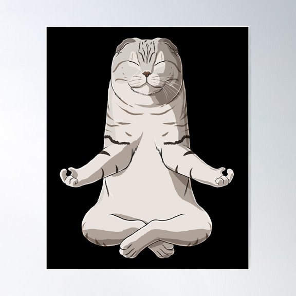 Meditating Scottish Fold Cat Poster Wall Art, Modern Wall Decor For Living Room Bedroom, 8x12 UNFRAMED