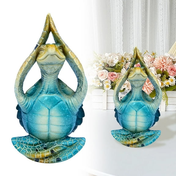 Meditating Sea Turtle Yoga Decor Statue - Zen Garden Figurine Beach Resin Sculpture for Home Office Decorations, Sky Blue