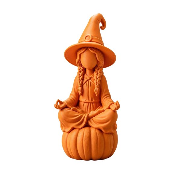 Meditating Witch Figurine, Halloween Fall Decor Witch Ornament, Tabletop Gothic Decor Witch Statue, Bookshelf/Desktop Decoration (2''x4'', Orange)