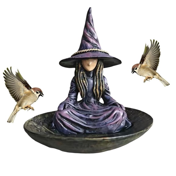 Meditating Witch Garden Bird Feeder,Resin Witch Bird Feeder Hanging Garden Statue,Hand Painted Weatherproof Outdoor Decor, Outdoor Figurine For Yard Patio Balcony