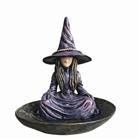 Meditating Witch Garden Bird Feeder - Whimsical Outdoor Statue with Metal Bowl, Resin Figurine for Backyard, Patio, or Lawn Decor