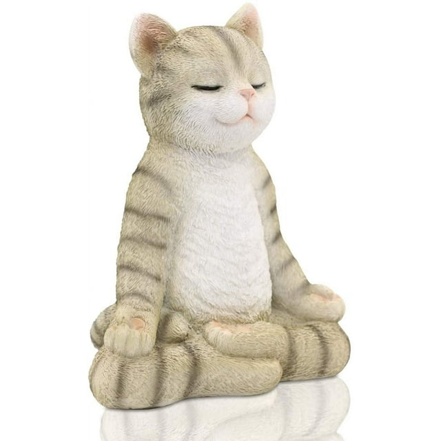 Meditating Zen Garden Cat Statue Figurine - Indoor/Outdoor Garden Cat Sculpture for Home,Garden,Patio, Deck,Porch Yard Art or Lawn Decoration,8.7" H(Gray Cat)