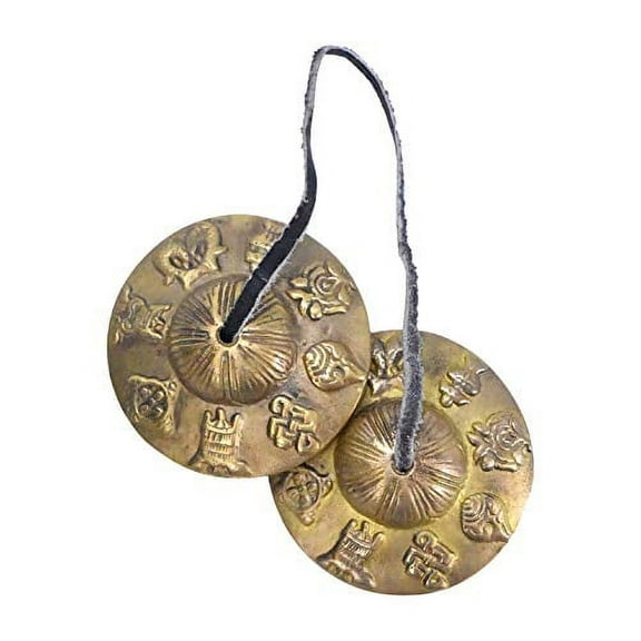 Meditation Bell - Tingsha Cymbals with Straps - Meditation Chime Tibetan Bell for Healing Yoga Meditation in a Box by Mudra Crafts, 8 Auspicious Signs 2.5 Inches