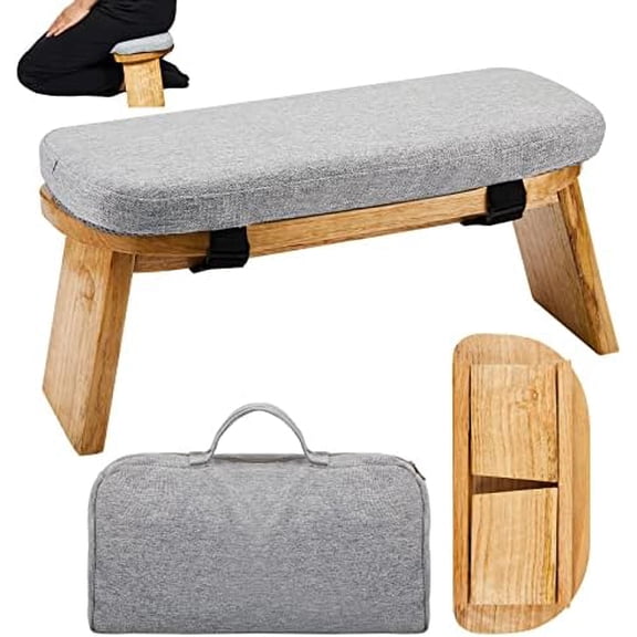 Meditation Bench with Carrying Bag, Meditation Kneeling Stool Portable Yoga Meditation Bench Ergonomic Foldable Prayer Stool with Soft Cushion for Kneeling Sitting Prayer Extended Practice