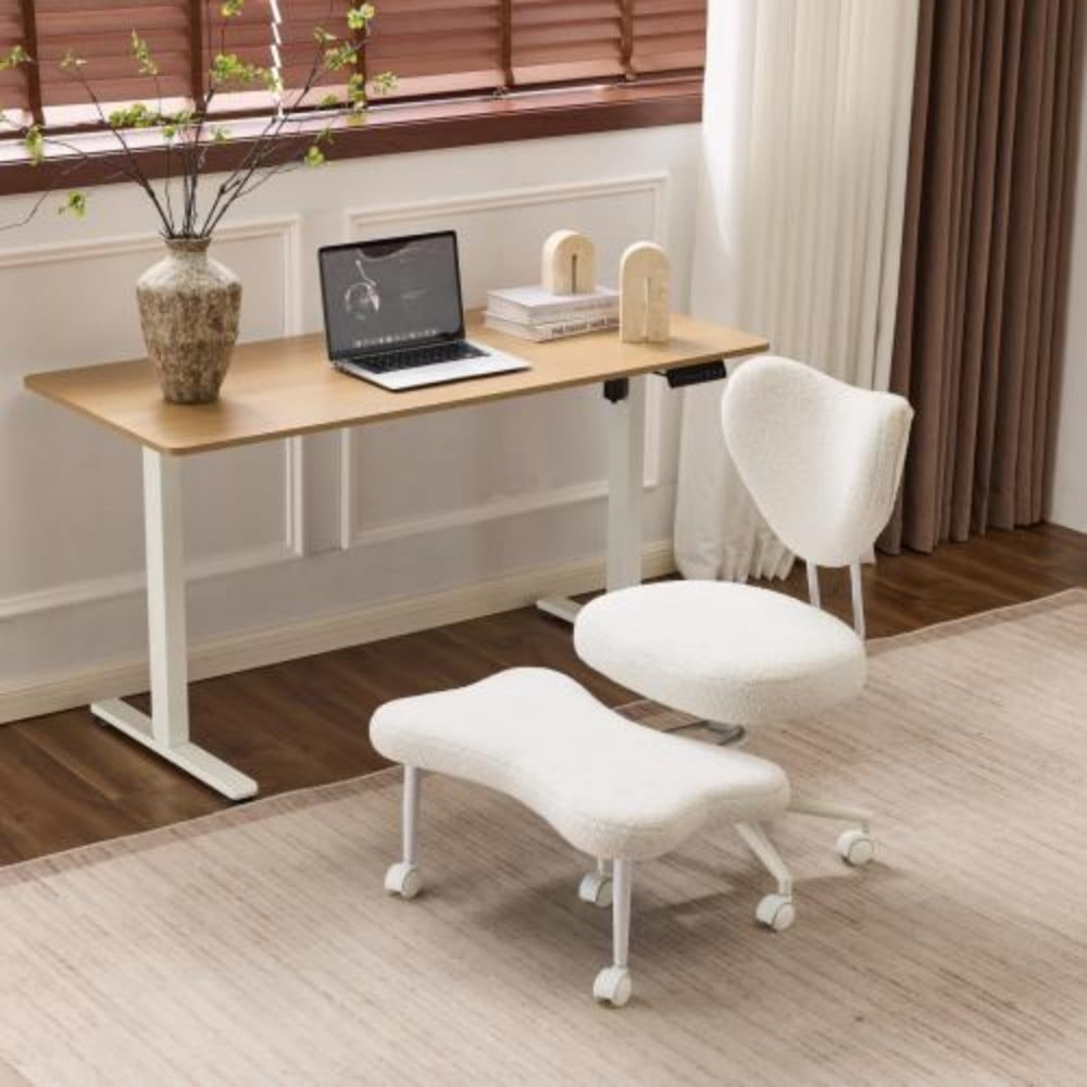 Meditation Chair, Ergonomic Cross Legged Office Chair with Lumbar Support, Height Adjustable Seat Cushion, 360° Swivel Casters, Beige