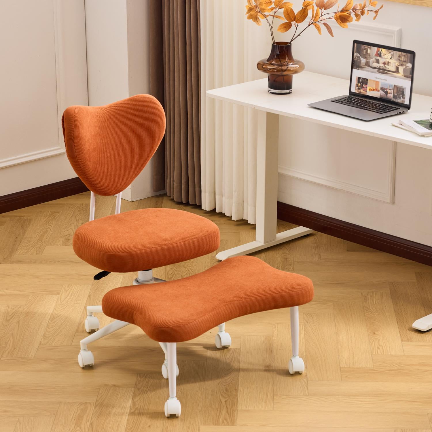 Meditation Chair, Ergonomic Cross Legged Seating Chair with Lumbar Support and Height Adjustable Seat Cushion, Kneeling Chair with 360-Degree Swivel Casters for Office, Yoga, or Home, Orange