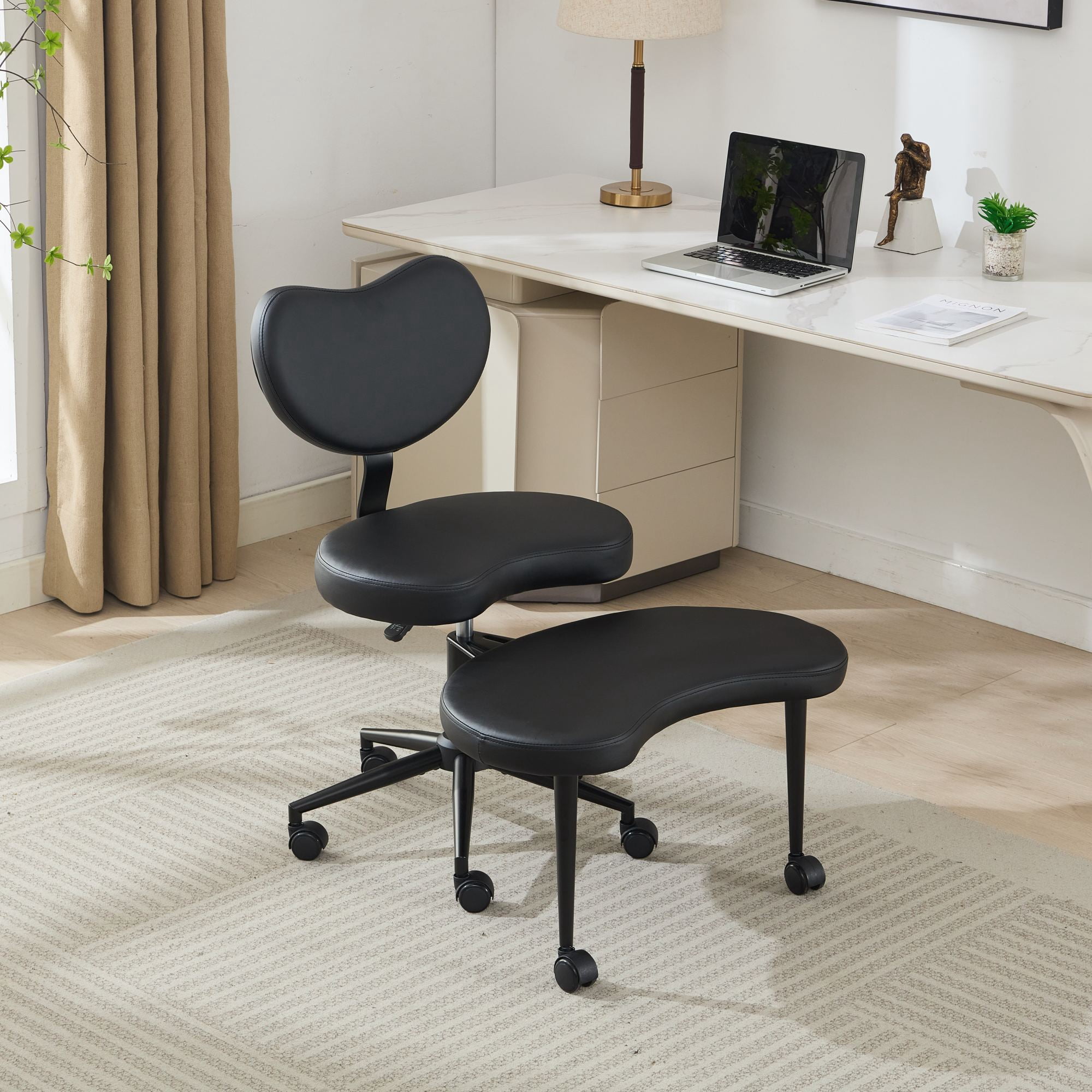 Meditation Chair Plus, Cross Legged Chair with Wheels, ADHD Chair, Criss Cross Desk Chair with Lumbar Support and Adjustable Stool, Flexible Design for Fidgety Sitters, Black