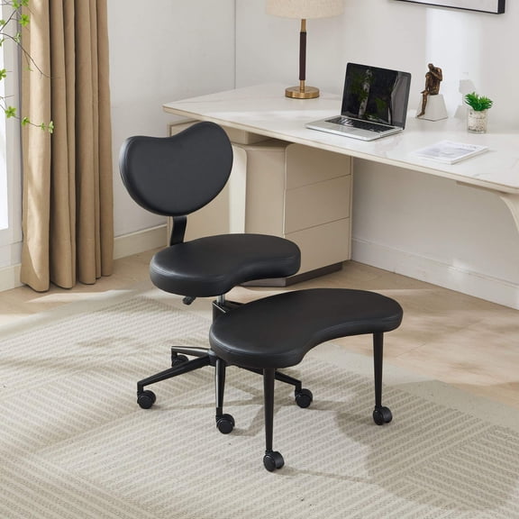 Meditation Chair Plus, Cross Legged Chair with Wheels, ADHD Chair, Criss Cross Desk Chair with Lumbar Support and Adjustable Stool, Flexible Design for Fidgety Sitters, Black PU