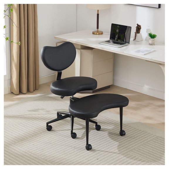 Meditation Chair Plus, Cross Legged Chair with Wheels, ADHD Chair, Criss Cross Desk Chair with Lumbar Support and Adjustable Stool, Flexible Design for Fidgety Sitters, Black PU
