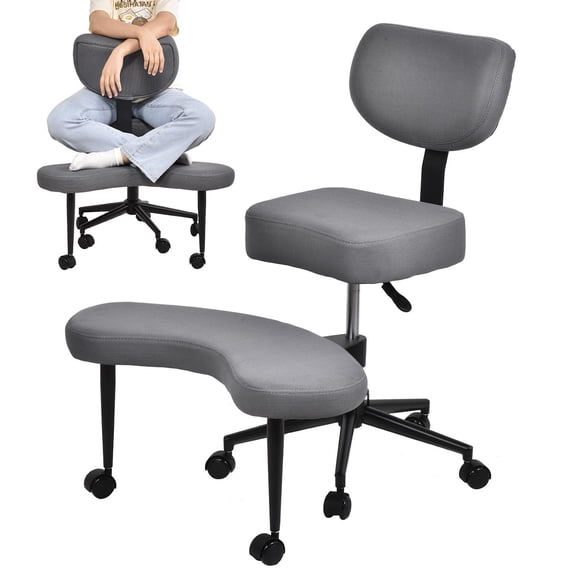 Meditation Cross Legged Chair PRO, ADHD Chair with Height Adjustable Backrest, Criss Cross Desk Use with Footrest and Wheels for Home Office, Flexible Design for Fidgety Sitters, Gray